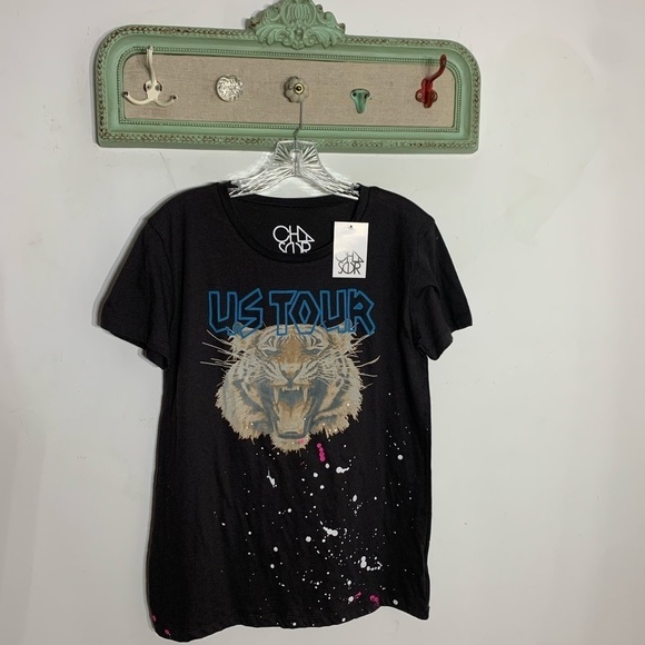 CHASER US tour tiger graphic paint splatter T-shirt short sleeve neon medium new - Picture 1 of 7